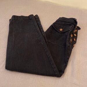 Ilana Kohn Lindy high waisted pants with side buttons wide leg black grey